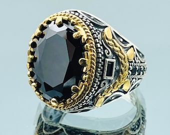 Black Onyx Sterling Silver Ring, Turkish Handmade Design