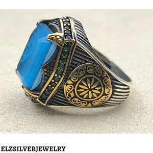 KAMBO Azurite Gemstone Ring – Star Of David Men's Ring In Solid Sterling Silver, Mystical Jewelry