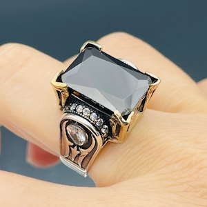 Women&#39;s Square Black Onyx Stone Silver Ring, Handmade Ladies Ring, Authentic Ring, Ottoman Ring, Womens Silver Jewelry, 925k Sterling Silver