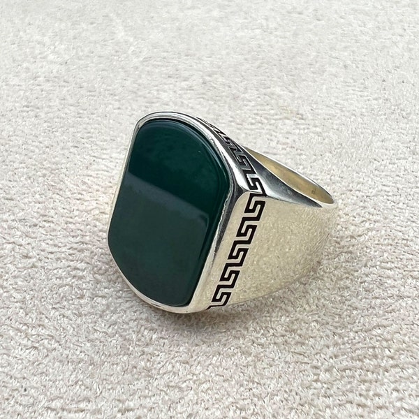 Yemeni Aqeeq Ring, Men Ring, Turkish Handmade Ring 925 Sterling Silver, Ottoman Ring, Green Ring, Yemeni Stone Ring, Agate Ring, Gift Ring,