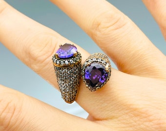 Handmade Amethyst 925 Sterling Silver Ring - Ottoman Turkish Design