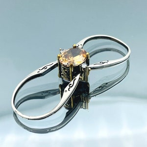 Ovalschliff Champagner Zitrin und schwarzer Onyx 2-Band-Frauenring, zwei in einem einen Ring, Reversible Ring, Ottomane Ring, außergewöhnlicher Geschenk Ring