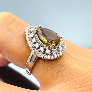Women&#39;s Silver Ring, Colormix Alexandrite Drop Stone Ladies Ring, Handmade Sterling Silver Ring, Wedding Silver Ring, Anniversary Ring