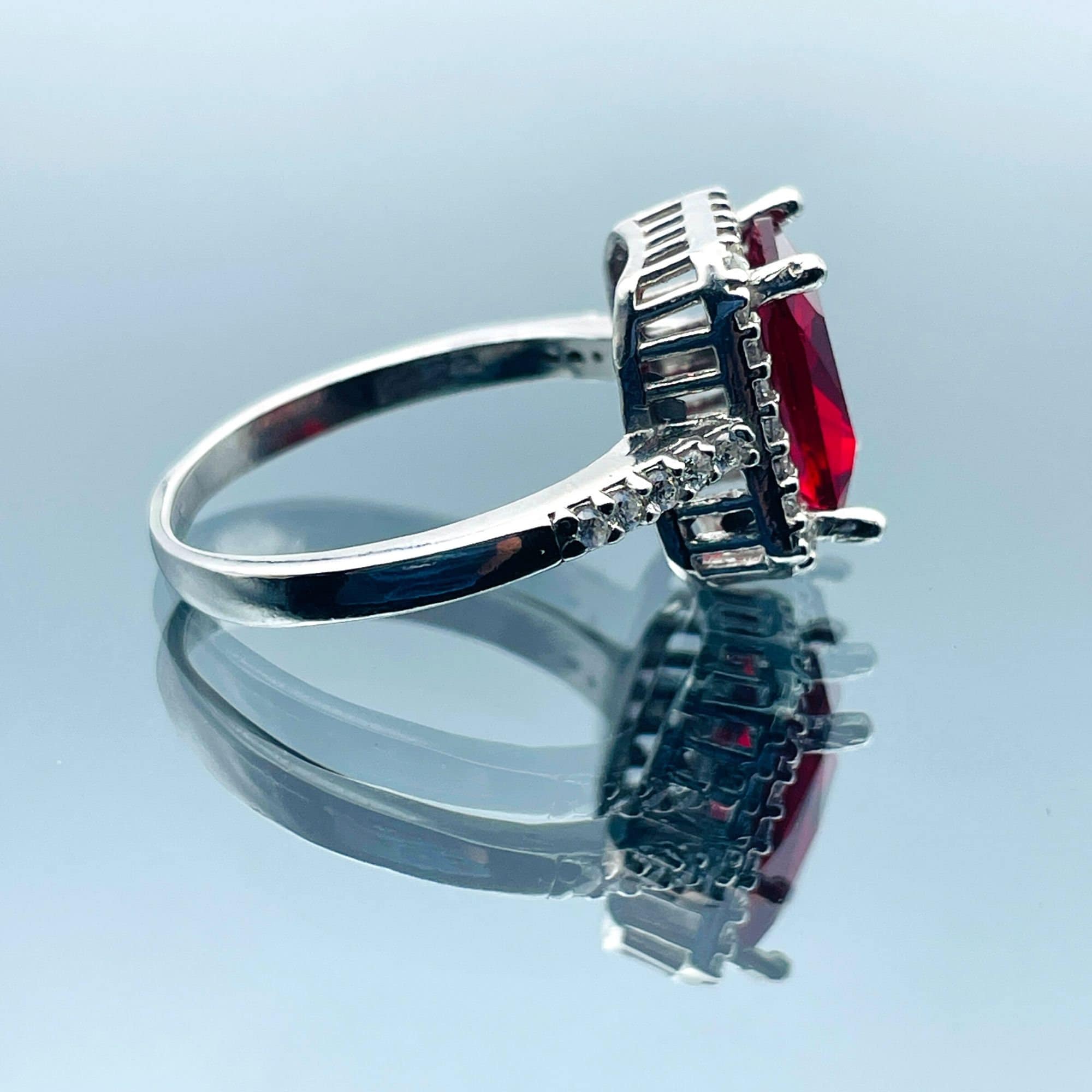 Red Ruby Squared Stone Womens Ring, Turkish Handmade Ladies Red Ruby Squared Stone Womens Ring, Turkish Handmade Ladies