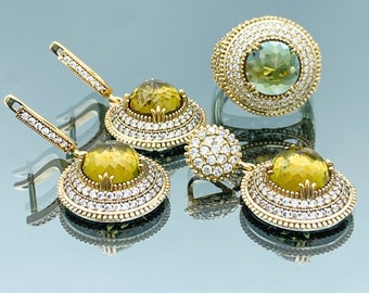 Alexandrite Stone Jewelry Set: Handmade 925 Sterling Silver Ring and Earrings