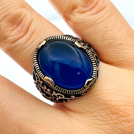 Anello Da Uomo In Argento Sterling Con Topazio Blu: Fatto A Mano In Stile Ottomano - Italia