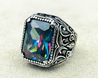 Anello In Argento Sterling Con Topazio Mistico - Pietra Preziosa Ovale - Foto 5