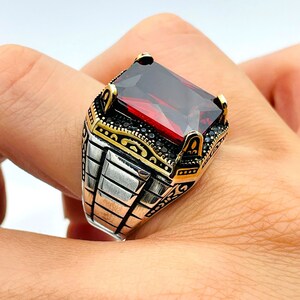 Handgjord herrring i sterlingsilver: Röd rubin i ottomansk stil