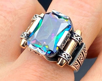 トルコ製 ハンドメイド メンズリング シルバー925 (ミスティックトパーズ) トルコ製 ハンドメイド メンズリング シルバー925 (ミスティックトパーズ)