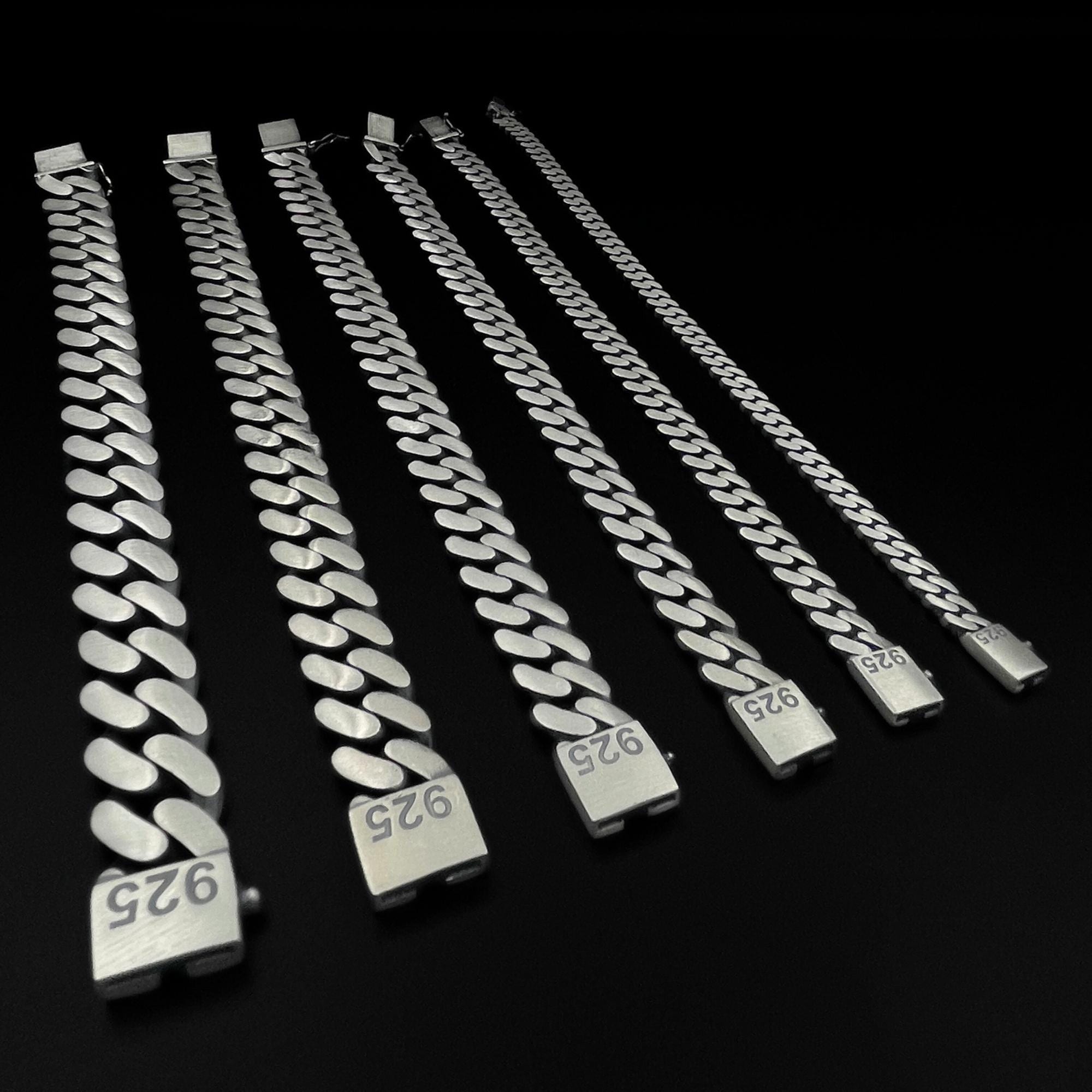 925シルバーカーブチェーンブレスレット、6 - 8 - 10 - 12 - 14 - 15MM