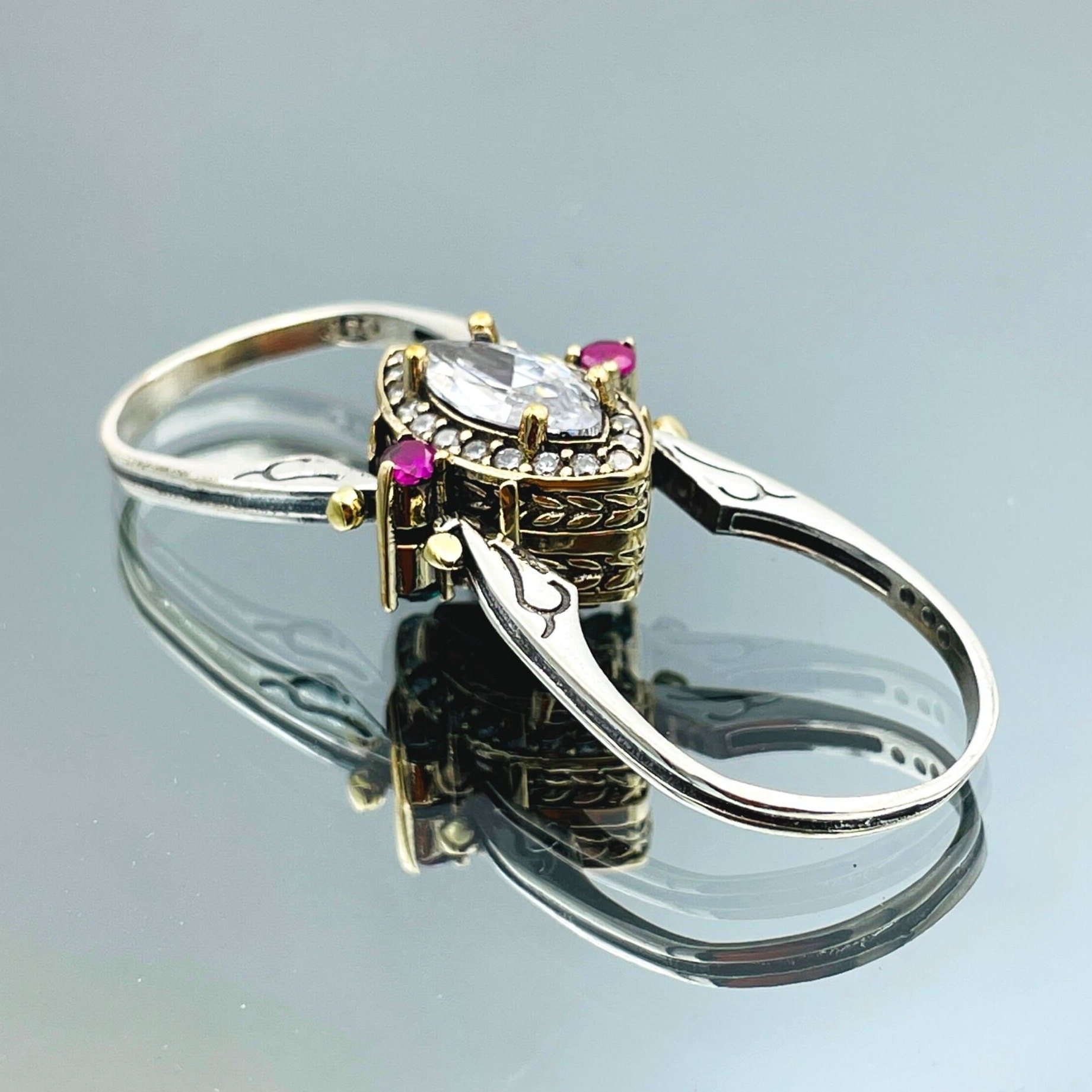 Reversible Sterling Silver Ring: Ottoman Style Zircon & Ruby - Etsy