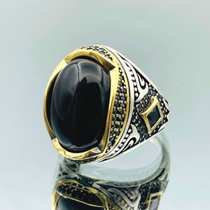 Natural Onyx Stone Ring, Turkısh Handmade Onyx Ring, Black Onyx Stone Ring, Ottoman Style Ring, 925k Sterling Silver Ring, Gift For Him