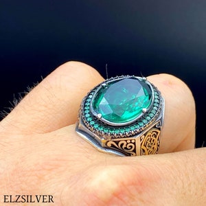 Men's Emerald Stone Silver Ring, Turkish Handmade Ring, 925k Sterling ...
