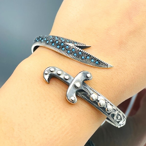 Silver Sword Men Bracelet, Adjustable Jewelry, Mini
