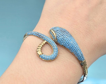 Bracelet serpent turquoise : manchette réglable en argent sterling 925