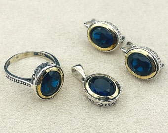 Set Gioielli Turchese E Argento 925 Placcato &ndash; Bracciale, Pendente, Anello, Lotto Ingrosso, Artigianale India
