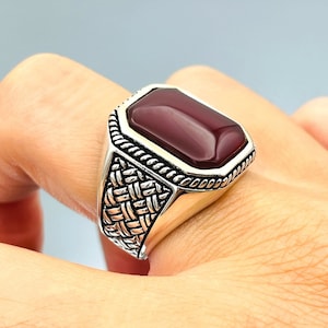 Red Agate Ring, Handmade Mens Silver Ring, Modern Useful Silver Ring, Men Statement Ring, Gift For Him, Husband  Gift Ring,Beloved Gift Ring