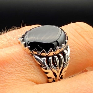 Mens Onyx Stone Silver Ring, Black Stone Silver Ring, Turkish Handmade Silver, Ottoman Men Ring, Gift for Him, 925k Solid Silver Ring,