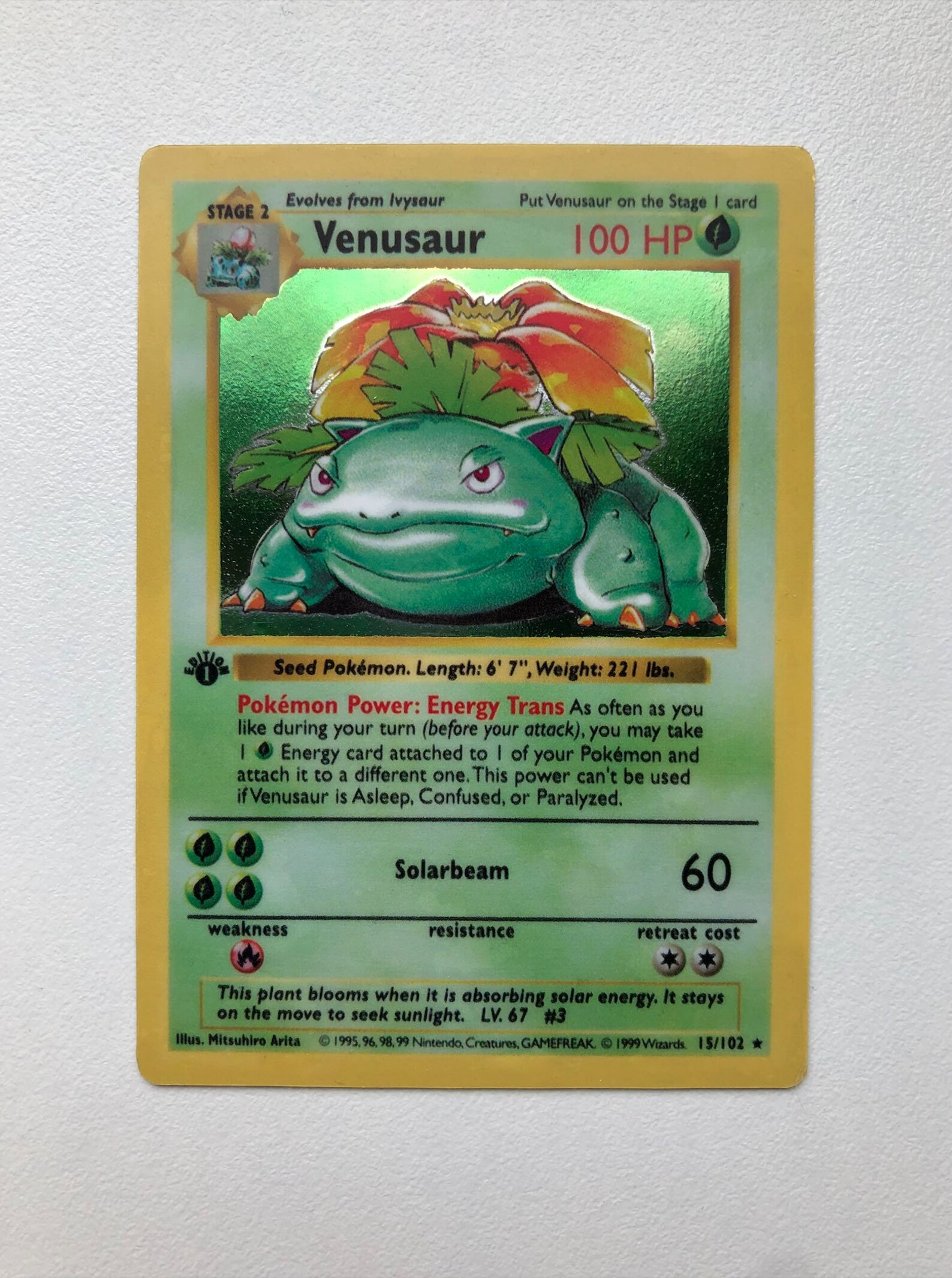 1st Edition Shadowless Venusaur Proxy Holo Card 15/102 Etsy