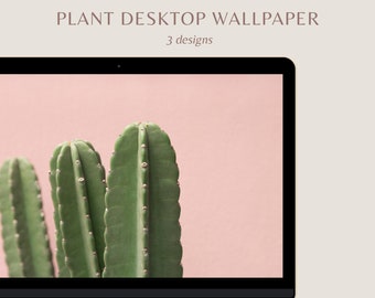 Pack of 3 Boho Plant Desktop Wallpaper, Pink and Green Laptop Backgrounds, Cactus Macbook Wallpaper, Screensaver - "Pink Plants"