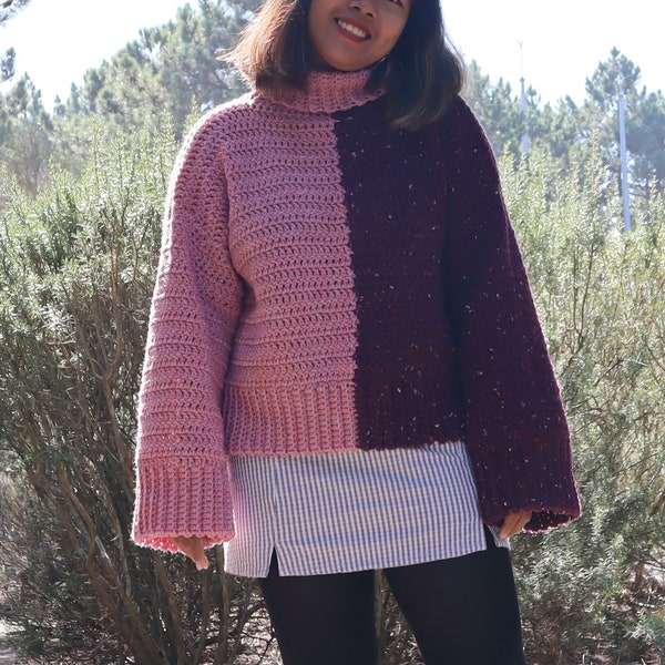 Crochet Color Block Sweater pattern/PDF pattern/Digital Download