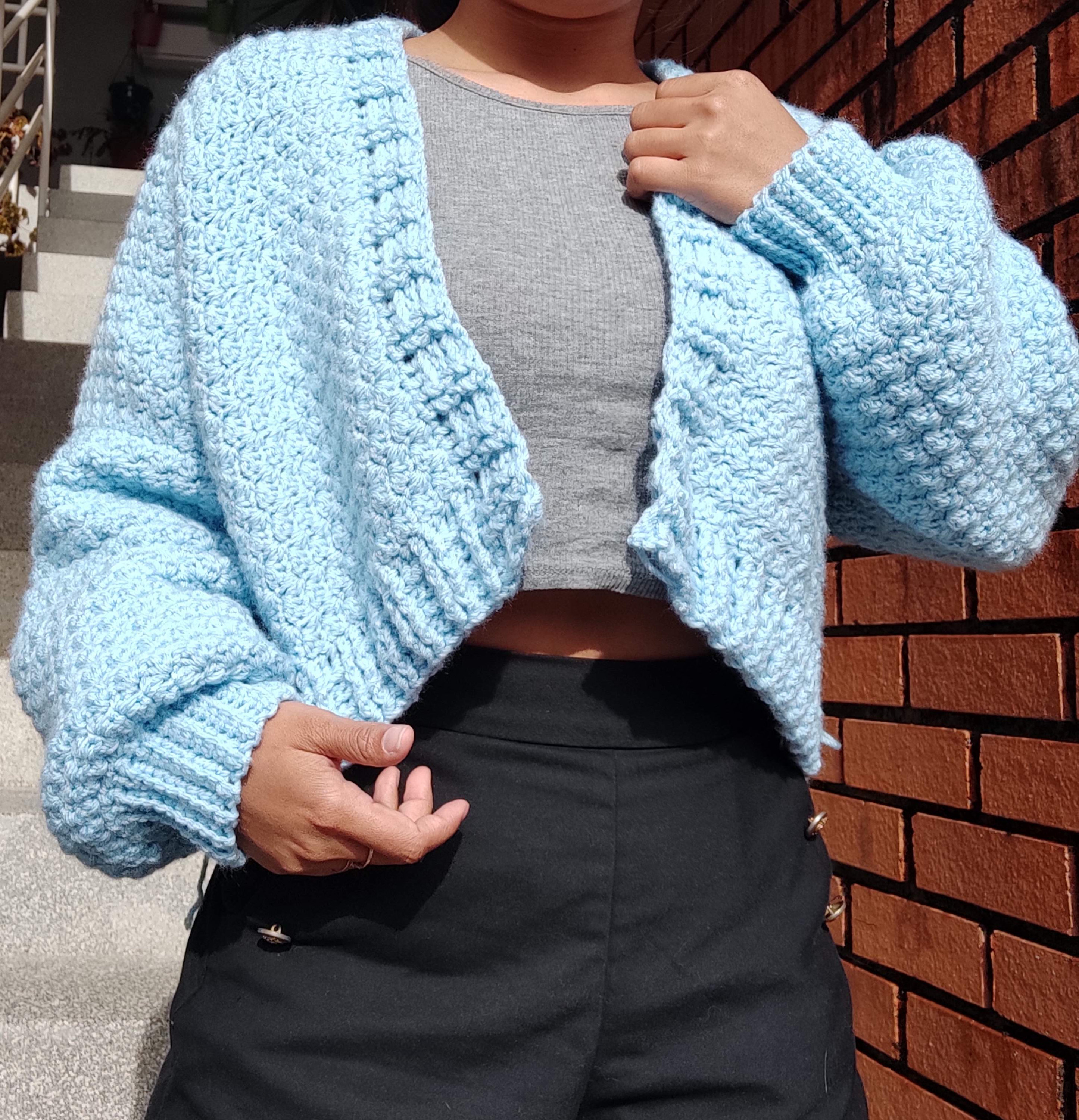 Chunky Crochet Cardigan Pattern - Oversized Balloon Sleeve Bomber