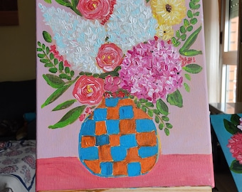 Original Acrylic Painting flower in vase