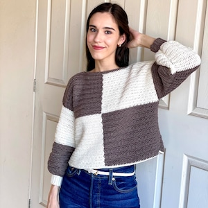 Cropped color block crochet sweater pattern image 4