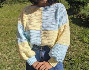 Handamde Crochet Sweater color block