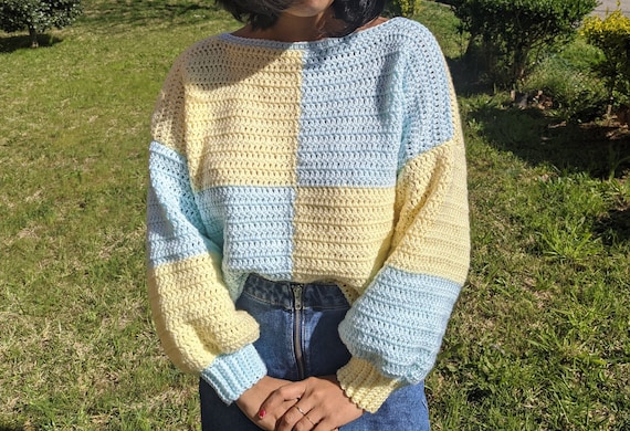 Handamde Crochet Sweater Color Block -  Canada