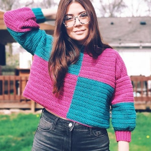 Cropped color block crochet sweater pattern image 2