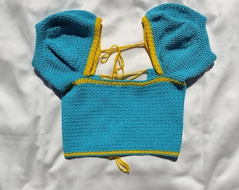 Handmade crochet top With puffy sleeves