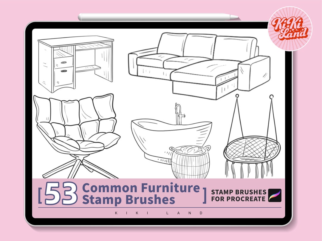 53 the Room's Usual Furniture Procreate Stamps Brush Set.handdraw