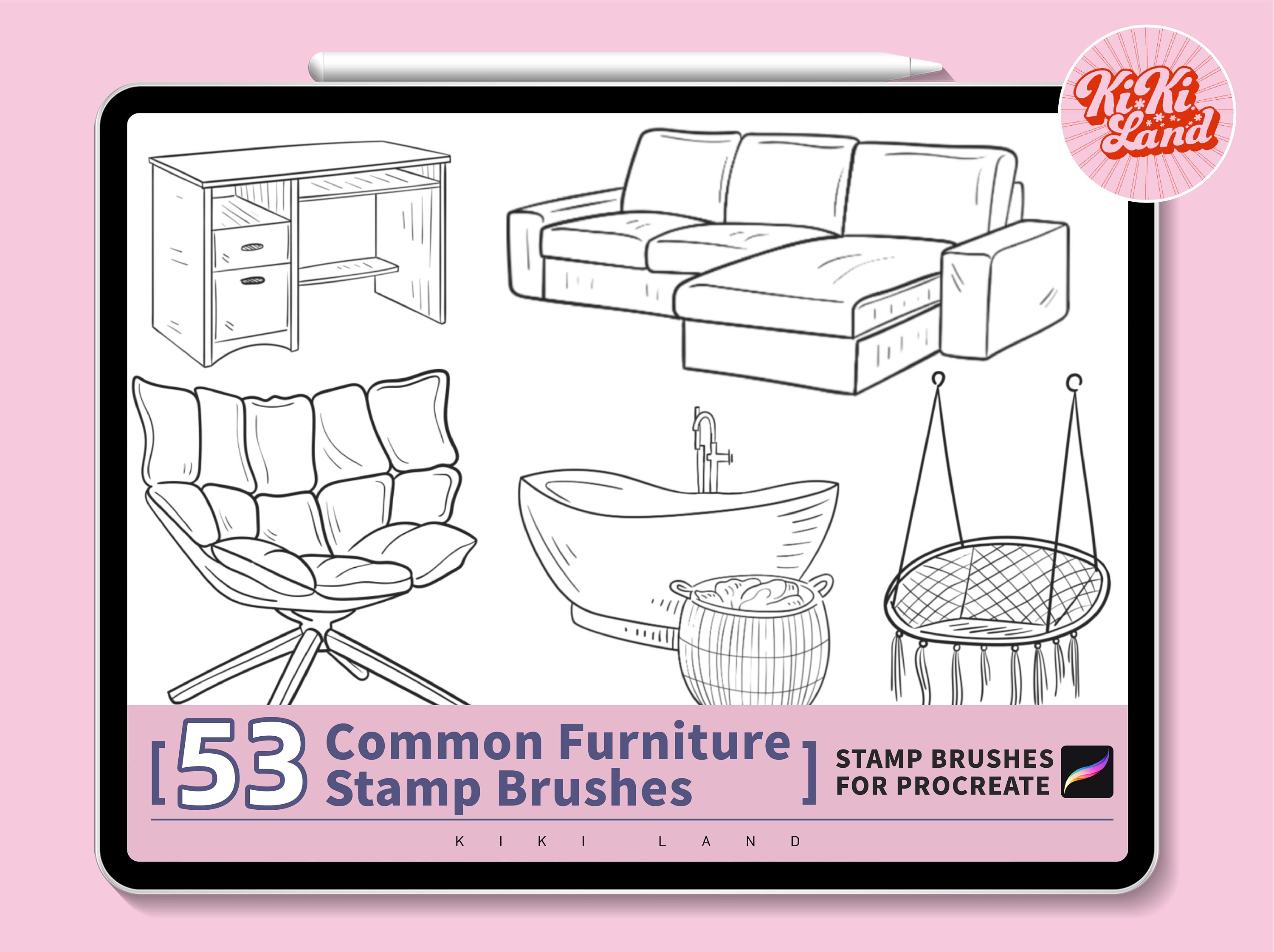 53 the Room's Usual Furniture Procreate Stamps Brush Set.hand-draw ...
