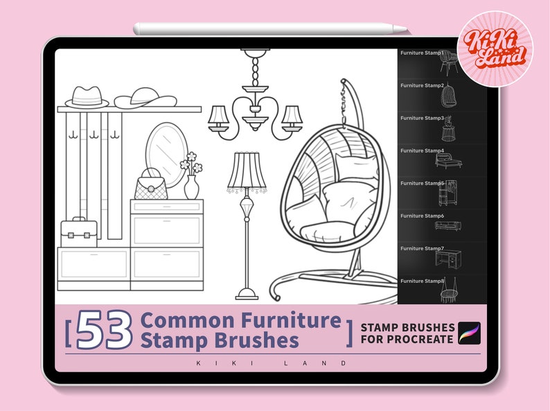 53 the Room's Usual Furniture Procreate Stamps Brush Set.hand-draw ...