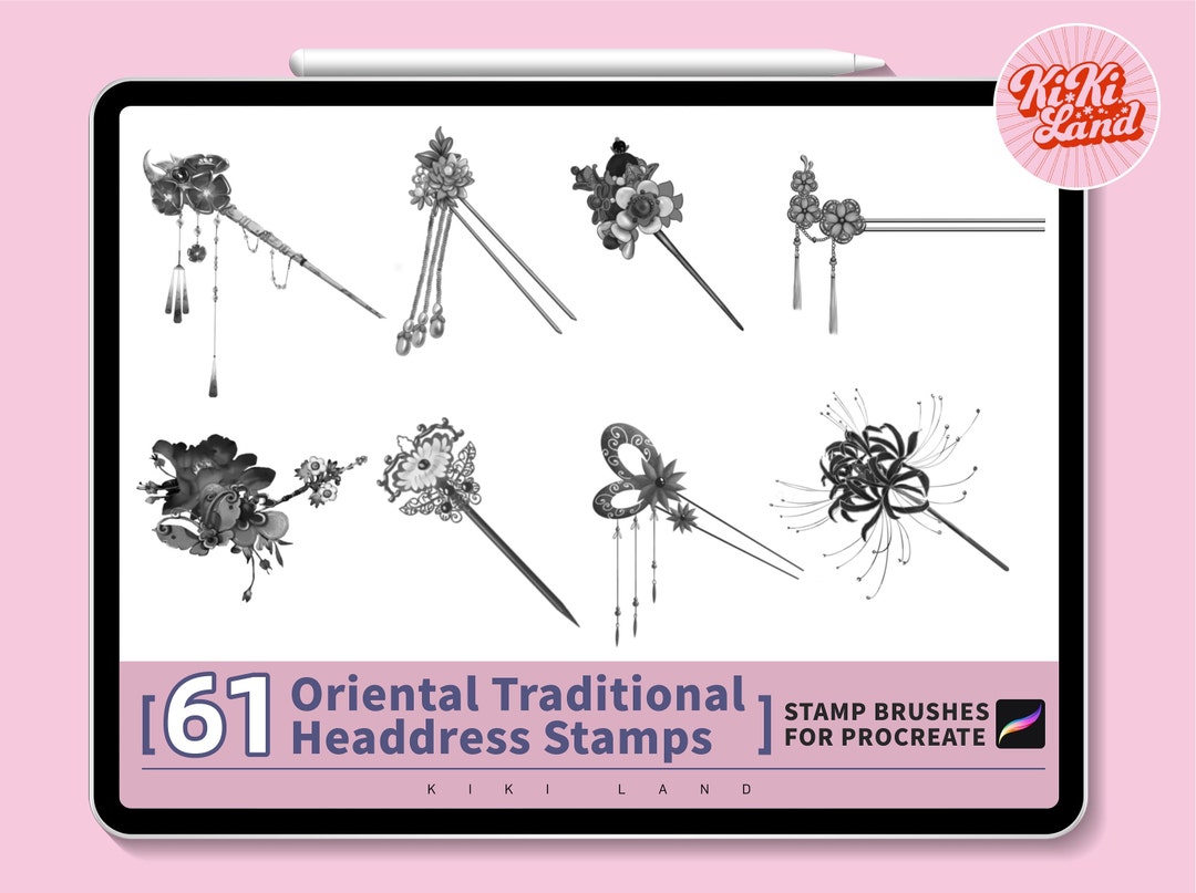 61 Procreate Beautiful Oriental Traditional Headdress Brush Set