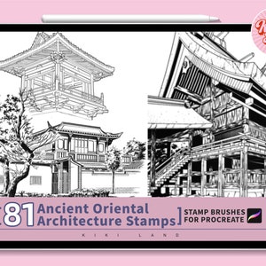 81 The Ancient Architecture of the East procreate stamps brush set / Ancient Architectural Environment Stamps / Procreate Guide Brushes