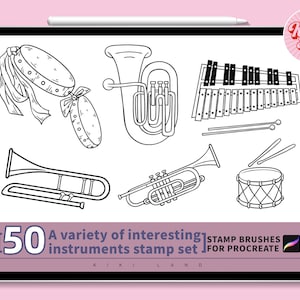 50 A wide collection of instruments from all over the world / A variety of interesting instruments / Instruments Procreate Guide Brushes