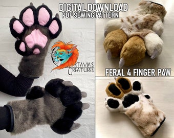Canine and Feline Feral Hand Paws Digital Pattern (two in one!) (PDF DOWNLOAD)