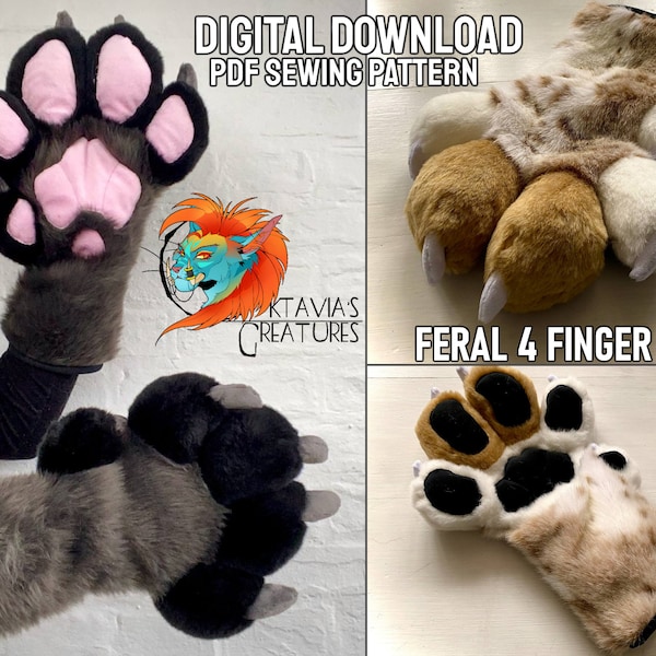 Canine and Feline Feral Hand Paws Digital Pattern (two in one!) (PDF DOWNLOAD)