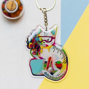 For Science! Chemist Cat | Double Sided Acrylic Keychain (kawaii charm | cat keyring | cat charm | beakers and vials)