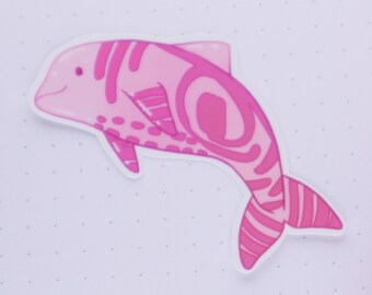 Tabby Swirl Porpoise | Glossy Sticker / kawaii bujo planner stickers (sealife | dolphin | pink)