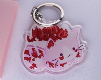 Strawberry Cake Cat | Double Sided Acrylic Keychain (cat charm | desserts | sweets | kawaii)