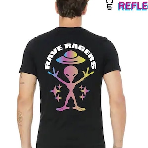 Rave Ragers -T-shirt -UNISEX - Reflective Holographic Vinyl - Black - 100% Cotton