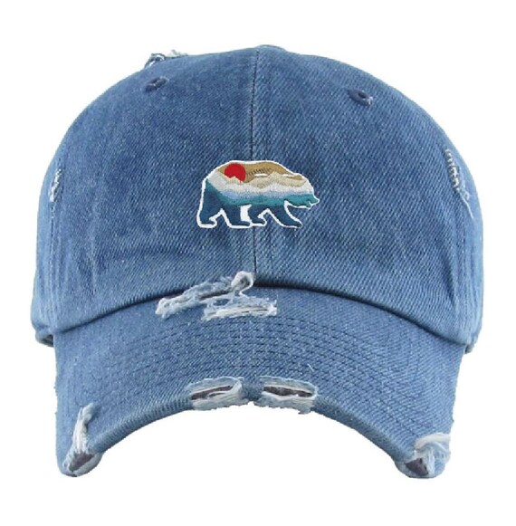 Mountain Bear Hat – Embroidered Distressed Dad Cap | Outdoor