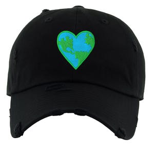 Earth Heart Hat – Embroidered Black Cotton Cap | Environmental Planet Love Design | Eco Conscious Gift