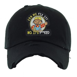 Distressed Baseball Cap with Can We Fix It Patch, Vintage Style, Adjustable
