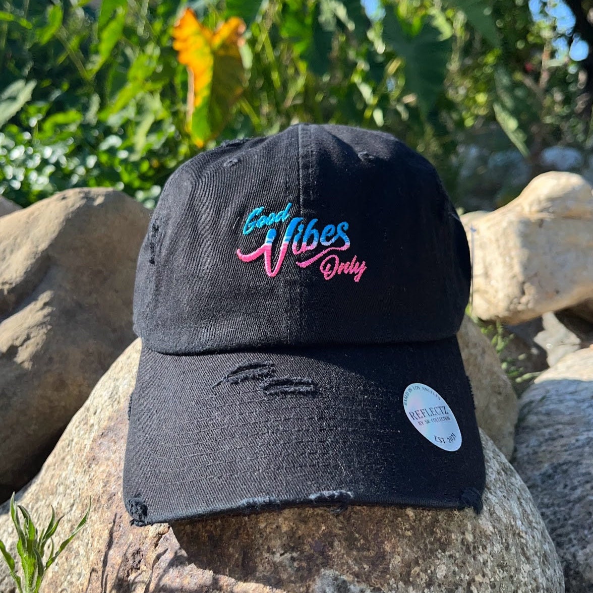Good Vibes Only Vintage Baseball Cap - Embroidered Cotton Adjustable Distressed Dad Hat