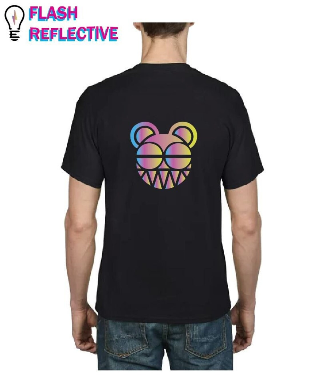 Crazy Bear -t-shirt - Reflective Holographic Vinyl - Black