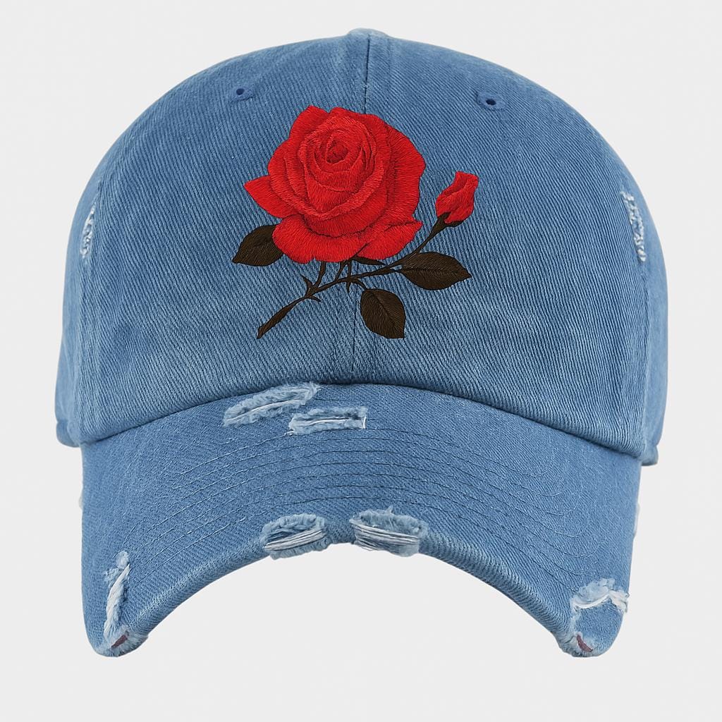 Betty Boop Embroidered Denim Baseball Cap - Denim with Red Rose Accents Embroidered Baseball Hat | Red Rose Dad Hat – DSY Lifestyle main image 3